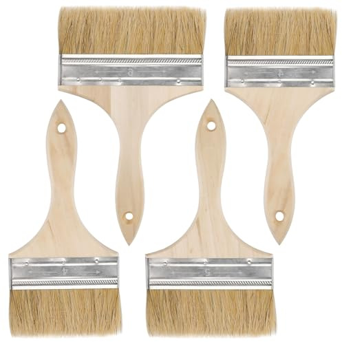 Malerpinsel, 4 Stück Lasurpinsel, Flachpinsel 100mm/125mm/150mm | Lackierpinsel mit Holzgriff, Flächenstreicher für Lacke Lasuren Öle Wand-Farben Naturborstenpinsel