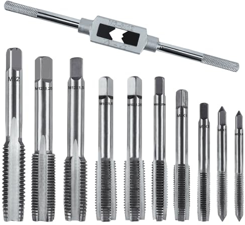 Gewindeschneider Gewindebohrer Set M5 M6 M7 M8 M10 M12 Gewindeschneidsatz 11 Tlg Metrisch mit BohrerFeingewinde Werkzeug Gewindeschneidmaschine Zoll Profi Windeisen M3 - M12 Tap and Die Set