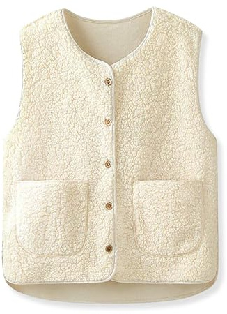 beifon Teddy Fleece Weste Damen Herbst Winter Warm, Ärmellos Fellweste V-Ausschnitt Fleeceweste, Fell Weste Teddyweste