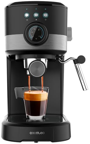 Cecotec Espressomaschine Power Espresso 20 Pecan Pro, 1100 W | ForceAroma - Technologie mit 20 Bars, Verstellbare Dampfdüse, Doppelter Auslauf, Tassenwärmer, Dosierlöffel und Tamper