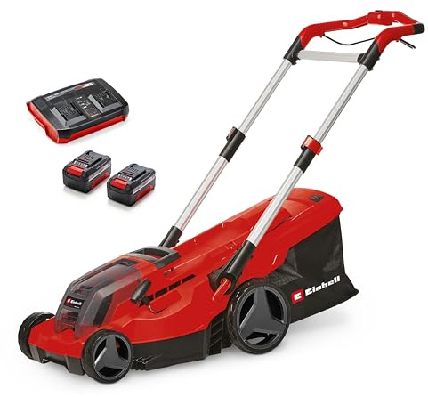 Einhell Akku-Rasenmäher GP-cm 36/450 Kit Power X-Change (36 V, 38 cm Schnittbreite, 450 m², Brushless, Mulchfunktion, 45 L Fangsack, inkl. 2 x 4,0 Ah Akkus + Twincharger)