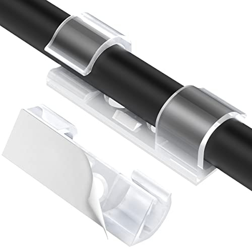 AGPTEK 30 Stück Kabelclips, Selbstklebende Kabelhalter für Schreibtisch, Netzkabel, Verlängerungskabel, TV-Kabel, LAN-Kabel, Kabelklemme Set mit Schrauben, keine Spur Kabelmanagement, Transparent