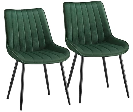 SONGMICS Esszimmerstuhl 2er Set, Polsterstuhl, gebogene Rückenlehne | Küchenstuhl, Stahlbeine, bis 120 kg belastbar, grün-tintenschwarz, TYRA Kollektion LDC090C01