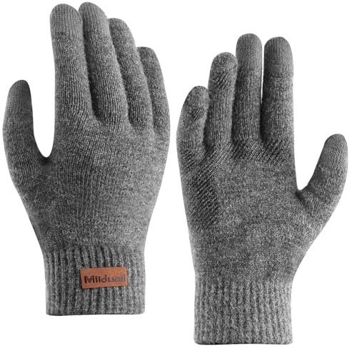 Milduall Touchscreen Handschuhe Winter, Warme Strickhandschuhe Rutschfest & Verdickt, Ideal für Damen und Herren, Fahrrad-, Lauf- & Outdoor-Handschuhe, Dunkelgrau
