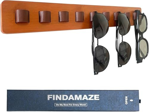 FINDAMAZE Brillenaufbewahrung mehrere Brillen Holz, Sonnenbrillen Organizer Wandmontage, Brillenständer/Brillenhalter zum Aufhängen der Brille, Als Haus Dekor Brillen-Display, Holz