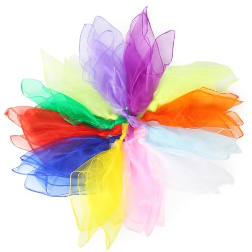 DUBUOZA 36 Stück Jongliertücher,60x60cm chiffontücher für Kinder,Farbige Handtuch-Kindergarten-Programmvorführung,Zirkus, Tanz