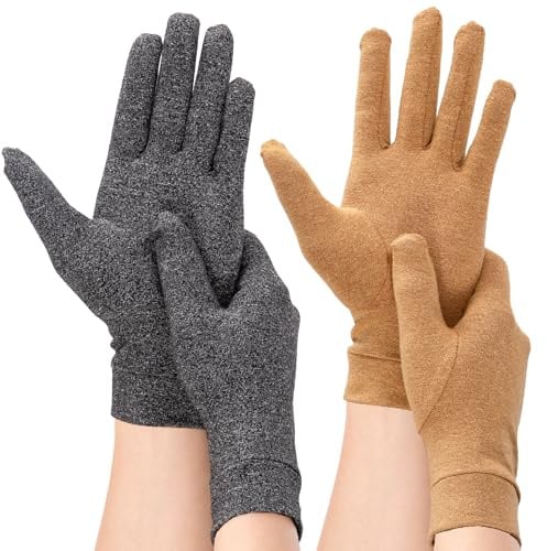 2 Paar Kompressionshandschuhe Damen und Herren (Hanfgrau + Hautfarbe, L) | Vollfinger-Arthrose Handschuhe, Fahrradhandschuhe, Raynaud Syndrom Handschuhe zur Schmerzlinderung und Wärmezufuhr