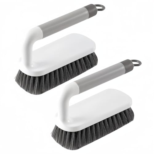 Scheuerbürste, steife Borsten, Scheuerreinigungsbürsten, robuste Reinigungsbürsten mit Griff, für Dusche, Badezimmer, Teppich, Küche und Badewanne, 2 Stück (grau)