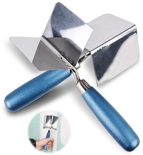 Eckenkelle Rostfreie Eckkelle für Gipsarbeiten: TOATELU 2 Teilig Eckenkelle 80 x 60 mm, Außeneckenkelle, Stuckateur und Eckenspachtel mit Softgriff zum Bearbeiten von Innenecken in Wänden, Blau
