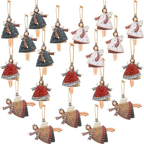20 Stück Kleine Engel Anhänger für Weihnachtsbaum Weihnachten Deko Weihnachtsanhänger Holz Schutzengel Geschenk Christmas Christbaumschmuck Decorations Adventskalender Füllung Silvester Glücksbringer