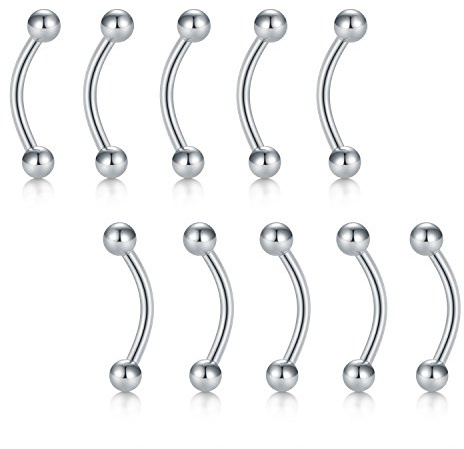 FECTAS 10stk 1,2mm Piercing Banane Augenbrauen Lippe Bauchnabel Tragus Helix Ohr Piercing Set 316L Chirurgenstahl
