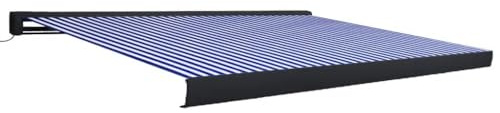 vidaXL Kassettenmarkise Motorisiert Gelenkarmmarkise Markise Vollkassettenmarkise Sonnenschutz Garten Terrasse Balkon 350x250cm Blau Weiß