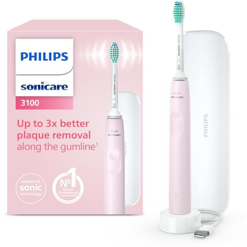 Philips Sonicare 3100 elektrische Zahnbürste, Schallzahnbürste, Andruckkontrolle und Timer, Reiseetui, Sugar Rose, Modell HX3673/11