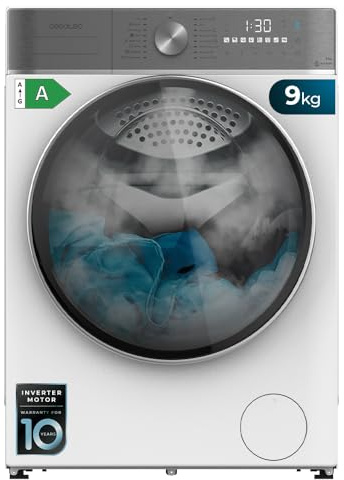Cecotec Waschmaschine 9 kg Bolero DressCode 9800 Inverter A | Energieklasse A, Inverter Plus Motor, 1400 rpm, 16 Programme, SteamMax, Spa Care, Touch-Display und KidLock