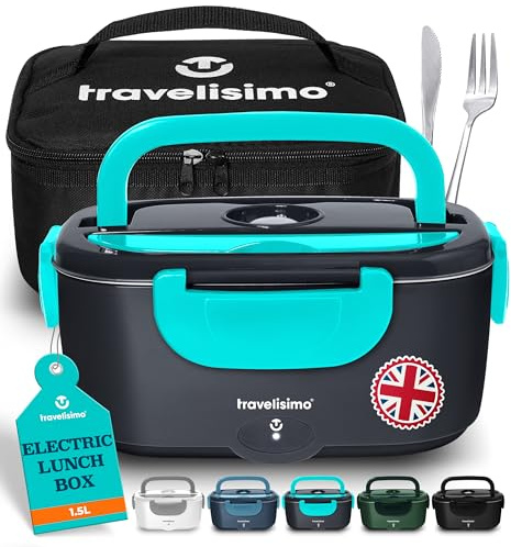 TRAVELISIMO Elektrische Lunchbox 100W Essen Warmhalten Behälter, 1,5L Wärmebox Essen 3-in-1 Electric Lunch Box, Beheizbare Lunchbox 12V/24V/220V, für Arbeit Auto Lkw Lunchbox Elektrisch