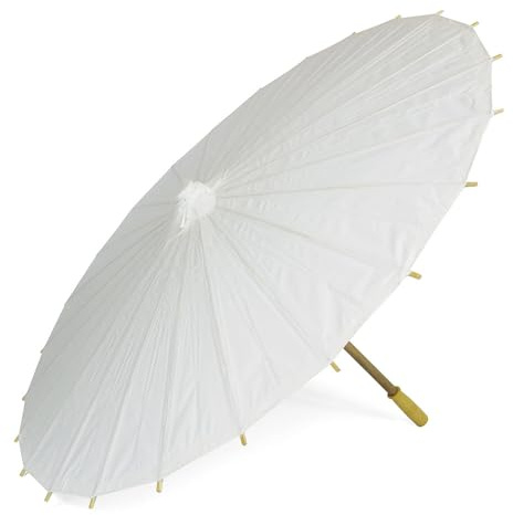 OLILLY Sonnenschirm, Weiß, aus Papier und Bambus, für Ihre Veranstaltungen im Freien (Hochzeit, Taufe, Party, Abendveranstaltungen etc.)