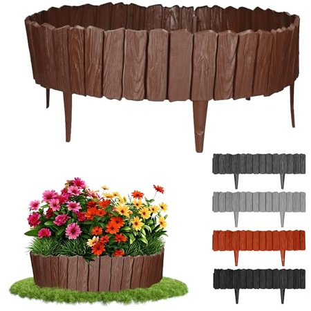 GARDENIX 2.3m Holzoptik Rasenkante Kunststoff 4 Module - Beetumrandung Garten, Beeteinfassung Braun, Beetbegrenzung, Flexible Blumenbeet Umrandung, Beetzaun, Gartenpalisade Holz, Beetkanten