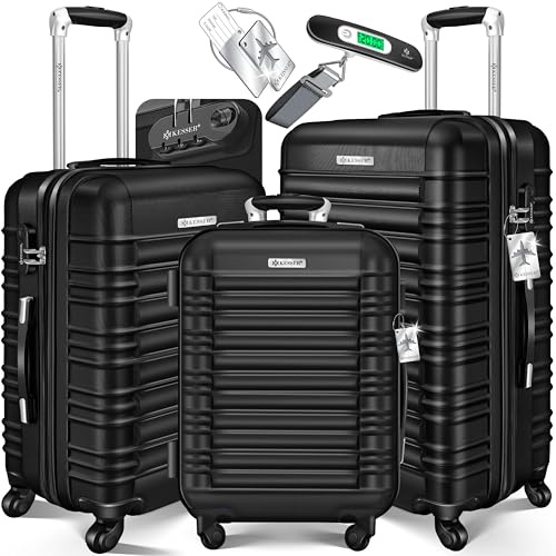 KESSER® 3tlg. Hartschalenkofferset Hartschalenkoffer Reisekoffer Set Reisekofferset Trolley Koffer 4 Rollen ABS-Hartschale Teleskopgriff Inkl. Kofferwaage + Gepäckanhänger Rollkoffer Schloss, M-L-XL