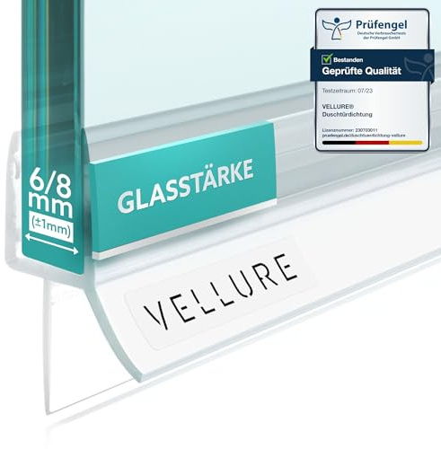 Vellure® Duschdichtung - NEU Premium Dichtung Dusche Glastür - Langlebige Duschtürdichtung unten, Gummilippe für Duschtüren (1x für Glasstärke 6mm - Universallänge bis 100cm)