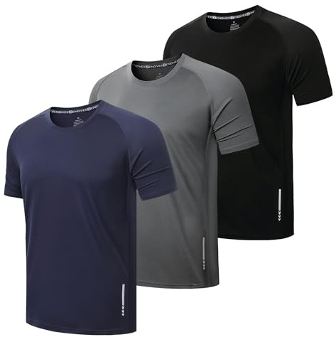 ZENGVEE 3er Pack Sport Tshirts Herren Funktionsshirt Schnelltrocknend Atmungsaktive Fitness Trainingsshirt Herren Laufshirt Kurzarm(0426-Black Grey Navy-L)