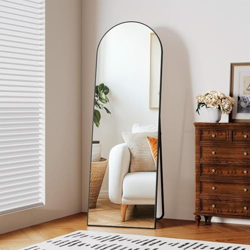 Clevich Gewölbter Standspiegel 150 x 50 cm, Groß Wandspiegel Ganzkörperspiegel mit Aluminiumrahmen, Anlehn- oder Hängespiegel für Wohnzimmer, Schlafzimmer, Eingangsbereich, Schwarz
