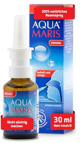 Aqua Maris Strong 30 ml, 100% natürlich, Meerwasser abschwellendes Nasenspray I Linderung bei verstopfter Nase I Erwachsene, Kinder, Schwangere und Stillende Mütter