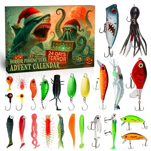 Funewest Angel Adventskalender 2026, 24 Tage Halloween Kalender für Männer | Horror Halloween Adventskalender mit 24 Tage Angel Köder Halloween Geschenk fürMänner, Fischer und Erwachsene