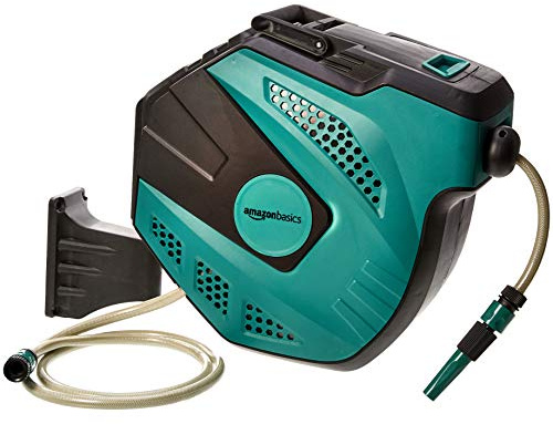 Amazon Basics Schlauchtrommel zur Wandmontage, mit Schlauch, automatische Aufrollung, 35 m, Grün/Schwarz