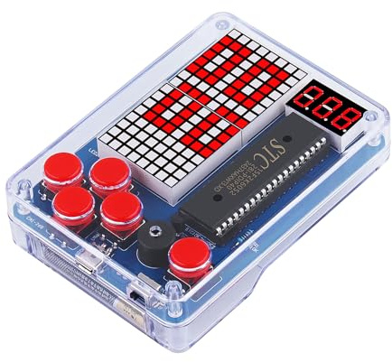 Henakmsl DIY Spielekonsole Lötbausatz, Löten Lernen, Rot | Retro-Handheld mit Acrylgehäuse zum Selbstlöten; Elektronik-Lernset für Anfänger, Jugendliche und Erwachsene