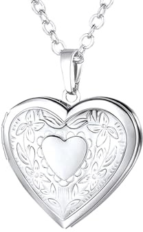 U7 Herz Medaillon zum Öffnen für Bilder Damen Foto Anhänger für Damen Mädchen Weißgold Heart Locket Necklace Foto Bilder Amulett Herzanhänger Modeschmuck für Valentinstag Muttertag