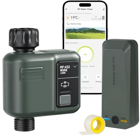 WILAWELS Bewässerungscomputer WLAN, Smart Zeitschaltuhr Gartenbewässerung, Bewässerungsautomat, Bewässerung Zeitschaltuhr, automatischer und manueller Modus, Regenverzögerung, RF433 ZD31WTD06