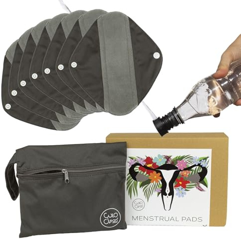 CuloClean Wiederverwendbare Menstruations-Einlagen aus Bambusfaser, umweltfreundlich, atmungsaktiv, wasserdicht, atmungsaktiv, 7 Stück + Tasche + tragbares Bidet