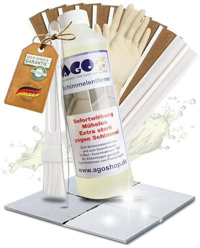 AGO Fugentape & 500ml Schimmelentferner mit Pinsel & Handschuhen/hochkonzentriertes Anti Schimmel Mittel Set 9tlg. / Schimmelentferner Fugen Dusche