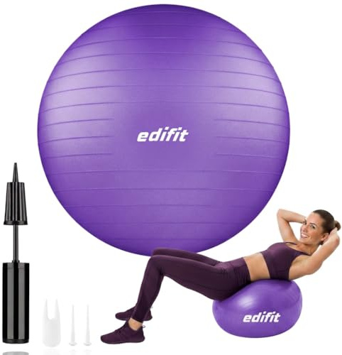 EDIFIT, Gymnastikball, 55, 65 und 75, Pezziball, Einschließlich Inflator, Pilates Ball, Sitzball, Pilates, Yoga Ball, Gymnastik (55cm, Violett)