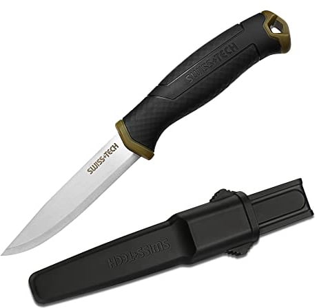 Swiss+Tech Outdoor Messer, Jagdmesser feststehende Klinge mit Scheide, Bushcraft Messer, für Männer Camping Jagd Wandern Abenteuer