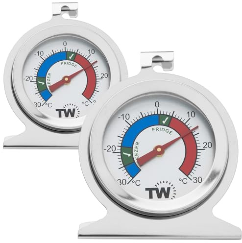Kühlschrank-/Gefrierschrank-Thermometer, Doppelpack, zur Überwachung von Kühlschrank, Temperatur, Edelstahl, Gefrierschrank und Kühlschranktemperatur, Thermometer