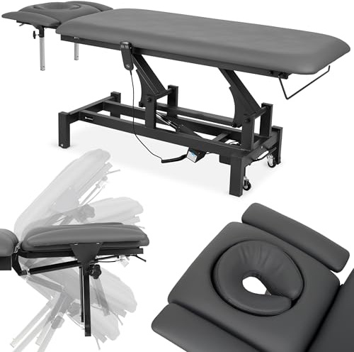 HABYS Massageliege Elektrisch mit 4-Segmente, 192x68cm, Grau, Fortis 4Ergo | Kosmetikliege Elektrisch bis zu 200 kg, Massagebank für Therapieliege mit Fernbedienung, ERGO-Kissen, Halterung Hygienerolle