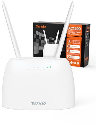 Tenda 4G07 4G LTE WLAN Router für SIM-Karten (CAT4, AC1200 Dualband 2,4GHz: 300Mbit/s + 5GHz: 867Mbit/s, 150 Mbit/s im Download) Plug & Play, LAN/WAN-Port, 2 Abnehmbare Antennen, MU-MIMO, Weiß