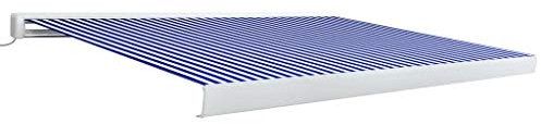 Homgoday Motorisierte Kassettenmarkise 450 x 300 cm blau und weiß, Außenvorhang für Privatsphäre, Balkon, Terrasse