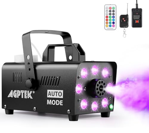Nebelmaschine, AGPtEK Rauchmaschine mit Auto Sprühen Modus 13 farbigen LED Lichtern und RGB Effekt, 2000CFM mit 2 kabelgebundenen und Funkfernbedienungen, für Hochzeiten, Halloween und Bühnenshows