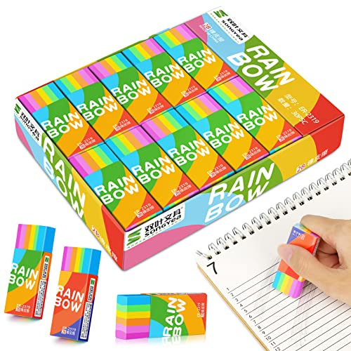 QKFON 2B Radiergummi, 30 Stück Regenbogen Radierer, Kinder Weich Mini-Radierer Set für Schulen, Skizzen, Büro und Zeichen