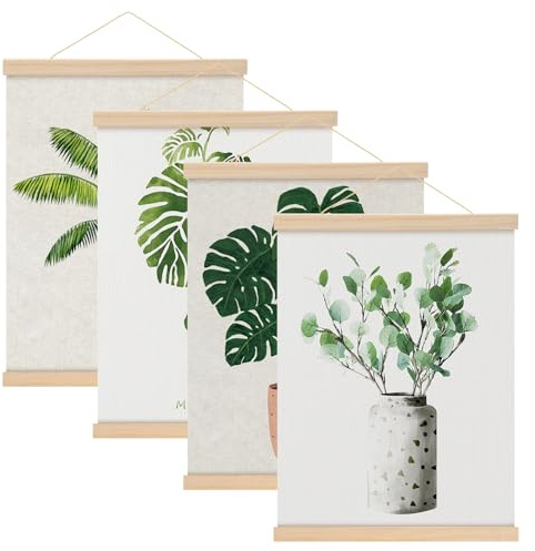 4 Stück Posterleiste 30 cm, Natürliches Holz N52 Magnetisch Posterschiene | A3 Poster Aufhängen, Bilderrahmen Leiste, Bilderleiste Posterhänger für Poster, Bilderrahmen Kunstwerk, Fotos, Drucke