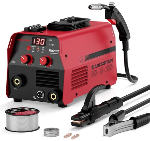 ARCCAPTAIN 130A Fülldraht Schweißgerät Ohne Gas, 3-in-1 Schweißgerät 230V, FLUX MIG/Lift-TIG/MMA mit Synergie-Steuerung, tragbares IGBT Inverter Schweißgerät ohne Gas mit 0,45KG Schweißdraht