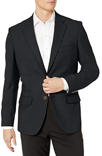 Amazon Essentials Herren Stretch-Blazer mit langen Ärmeln, klassische Passform, Knopfleiste, Schwarz, 50