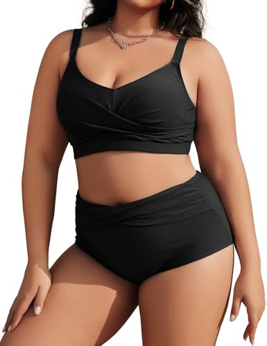 Tuopuda Damen Bikini Set Große Größe Zweiteiliger Badeanzug Bauchweg High Waist Push Up, Bikini Oberteil Plus Size Curvy Zweiteiler Bademode M-4XL
