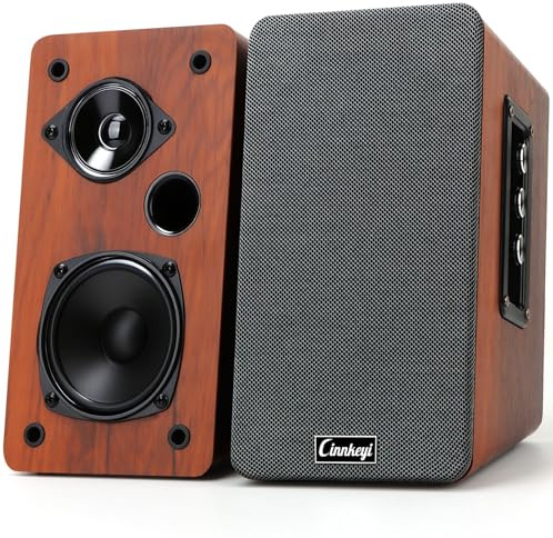 cinnkeyi 50W Holz-Regallautsprecher, aktive 2.0 Computerlautsprecher | Bluetooth, RCA, AUX (3,5 mm), USB-Eingänge | kräftiger Bass PC-Lautsprecher für TV, Laptop, Plattenspieler