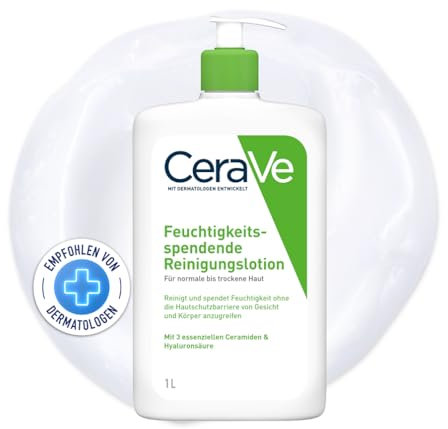 CeraVe Feuchtigkeitsspendende Reinigungslotion für Gesicht und Körper, Sanft reinigend ohne Schaum, Für normale bis trockene Haut, Mit Hyaluron und 3 essenziellen Ceramiden, 1 l