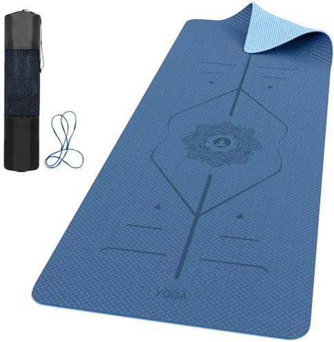 ROMIX Pro Yogamatte 6 mm mit Ausrichtungslinien, Rutschfest, 183 x 61 cm | Leicht, Schweißresistent, mit Tragetasche und Gurt für Yoga, Pilates, Gymnastik, Heimfitness, Damen und Herren, für Zuhause