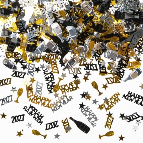 Konfetti Tischdeko HAPPY NEW YEAR 1000 Stück, RUNEAY Konfetti Silvester Deko HAPPY NEW YEAR 2027 Deko, Glitzer Konfetti Schwarz Gold Neujahrsdeko, Partydeko Silvester, Silvesterparty