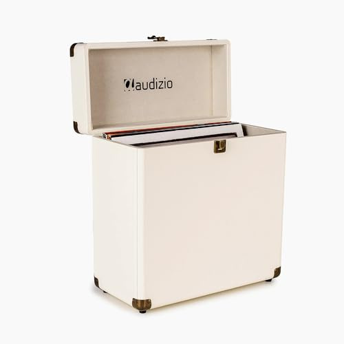 Audizio RC32 - Robuster Koffer für Schallplatten Aufbewahrung - Design Vinyl Holder - Plattenkoffer für Vinyl Aufbewahrung - Schallplatten Zubehör - Creme Weiß